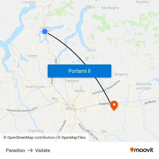 Paradiso to Vailate map