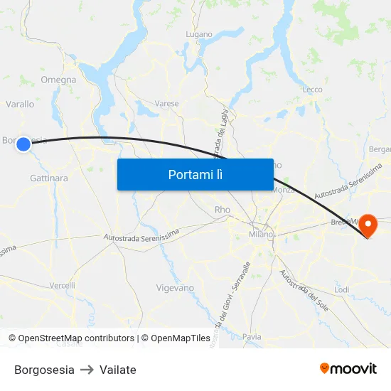 Borgosesia to Vailate map