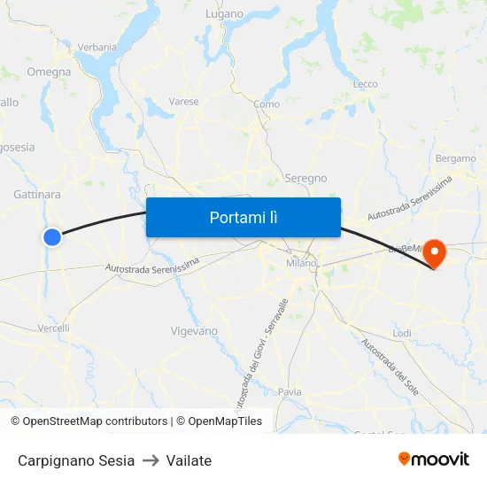Carpignano Sesia to Vailate map