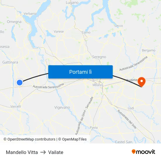 Mandello Vitta to Vailate map