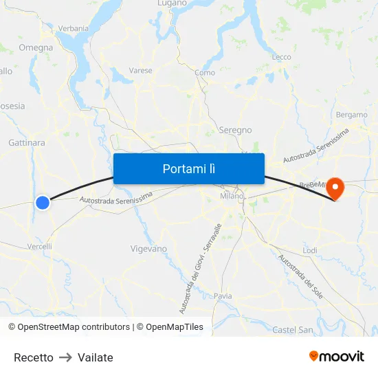 Recetto to Vailate map