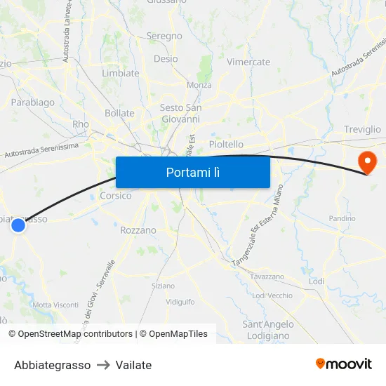 Abbiategrasso to Vailate map