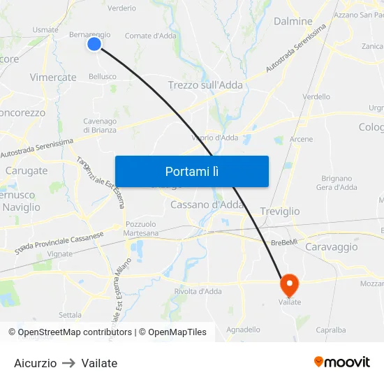 Aicurzio to Vailate map