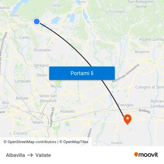 Albavilla to Vailate map
