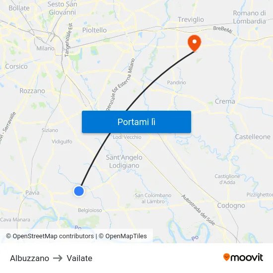 Albuzzano to Vailate map