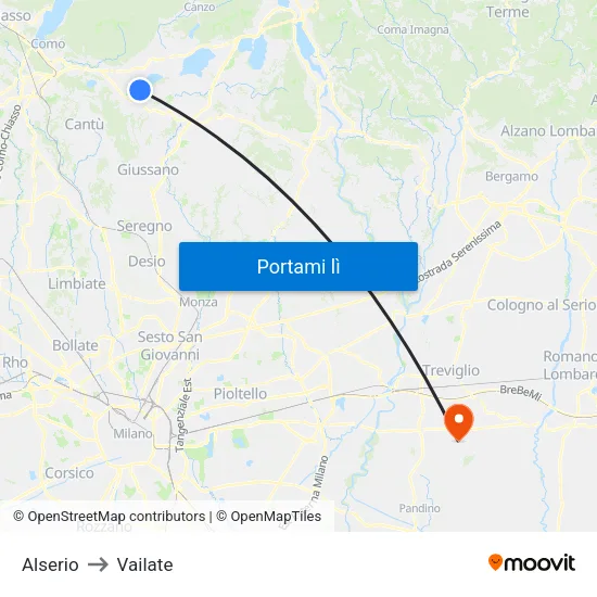 Alserio to Vailate map