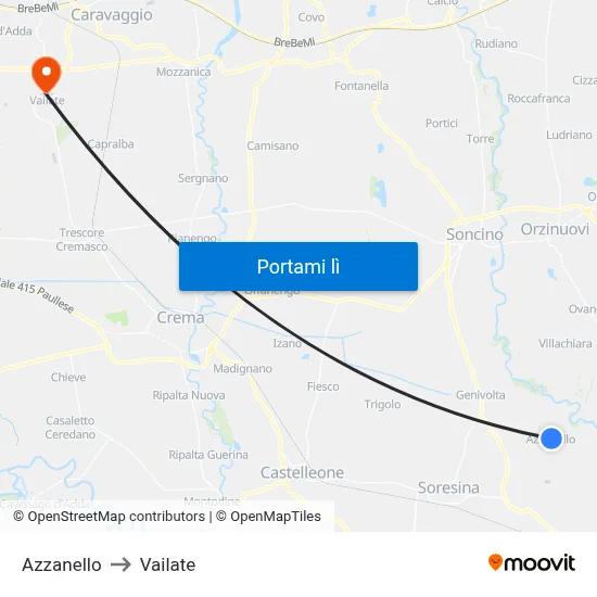 Azzanello to Vailate map