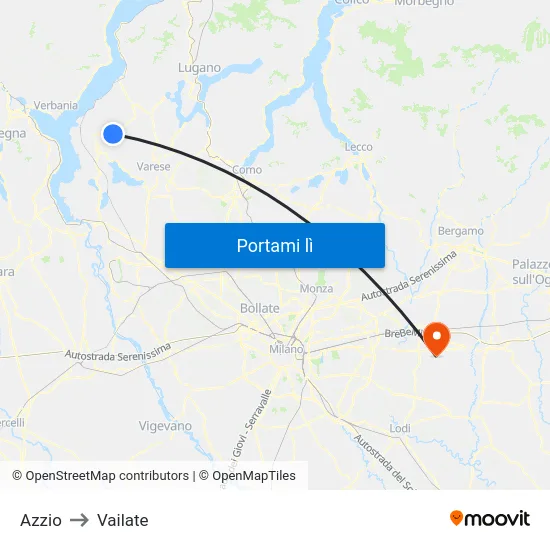 Azzio to Vailate map