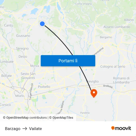 Barzago to Vailate map