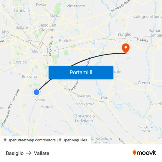 Basiglio to Vailate map