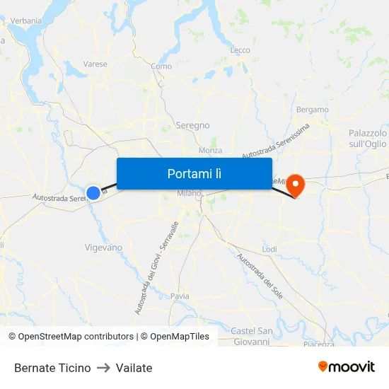 Bernate Ticino to Vailate map