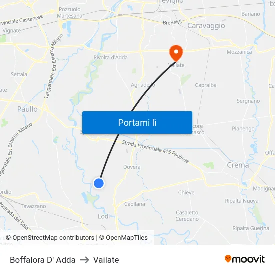 Boffalora D' Adda to Vailate map