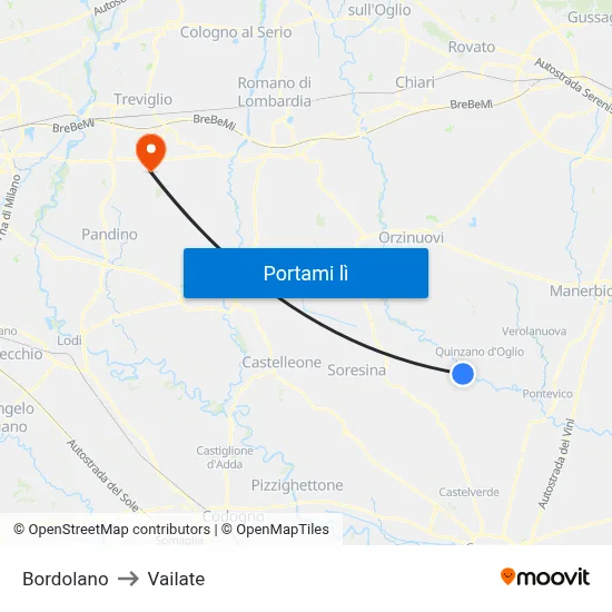 Bordolano to Vailate map
