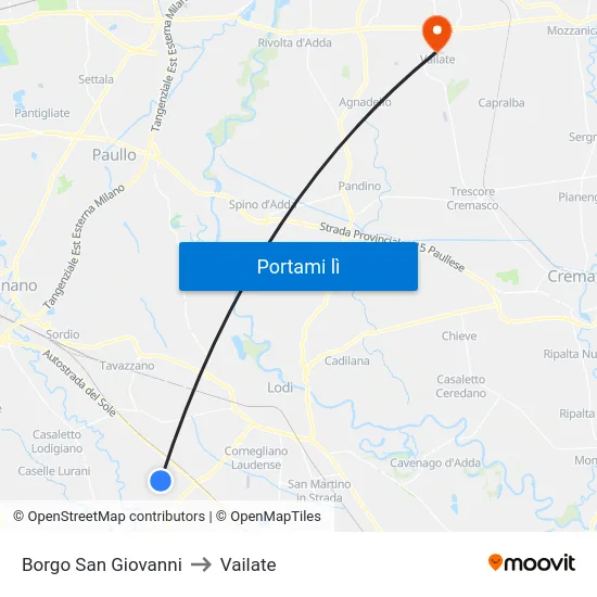 Borgo San Giovanni to Vailate map