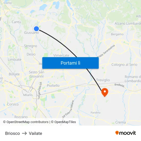 Briosco to Vailate map