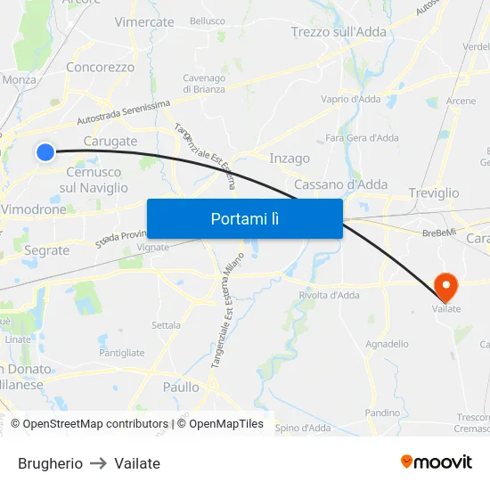 Brugherio to Vailate map