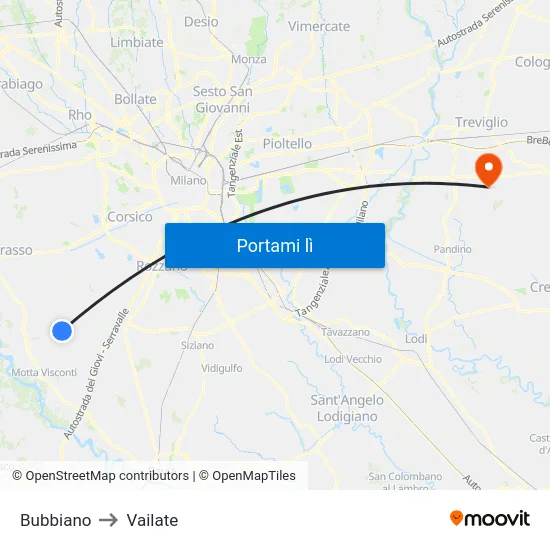 Bubbiano to Vailate map