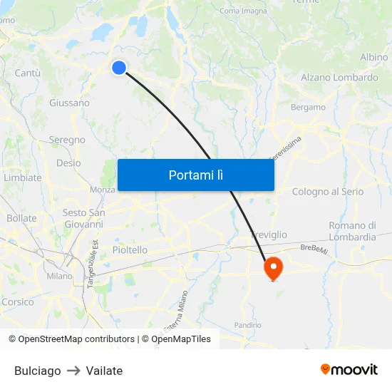 Bulciago to Vailate map