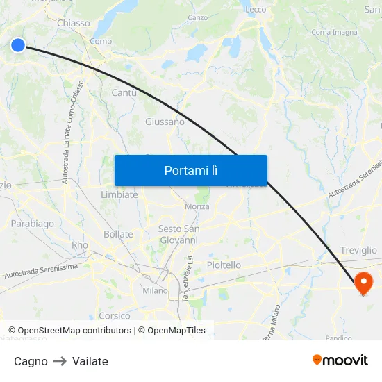 Cagno to Vailate map