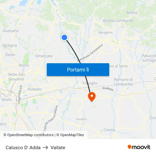 Calusco D' Adda to Vailate map