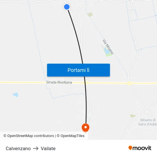Calvenzano to Vailate map