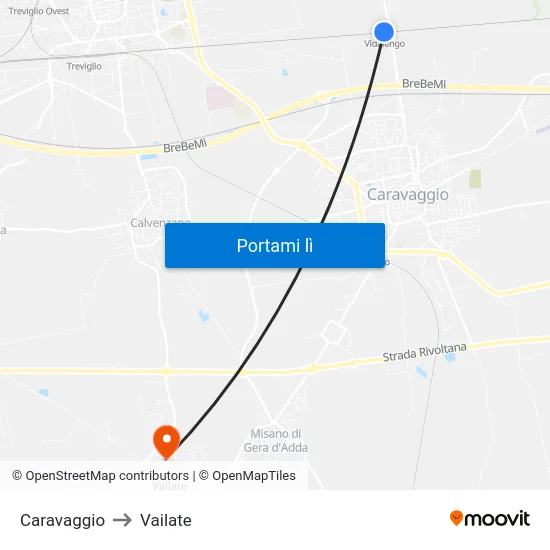 Caravaggio to Vailate map