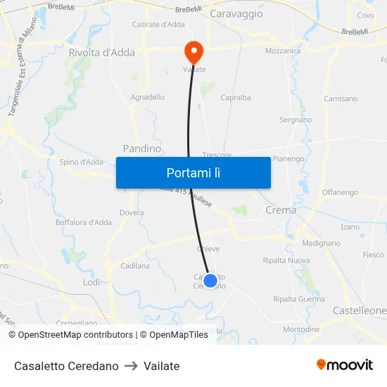 Casaletto Ceredano to Vailate map