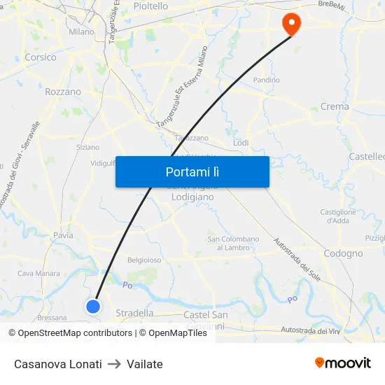 Casanova Lonati to Vailate map