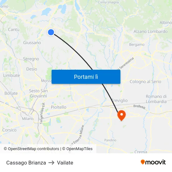 Cassago Brianza to Vailate map