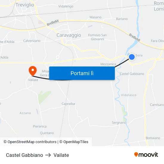 Castel Gabbiano to Vailate map