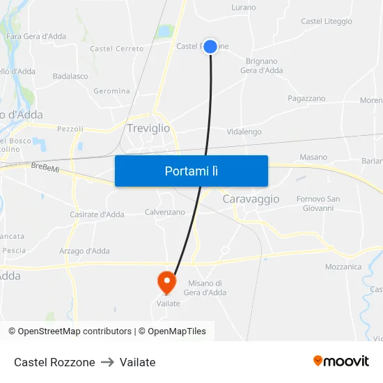 Castel Rozzone to Vailate map