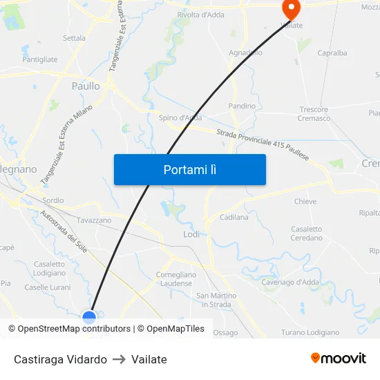 Castiraga Vidardo to Vailate map