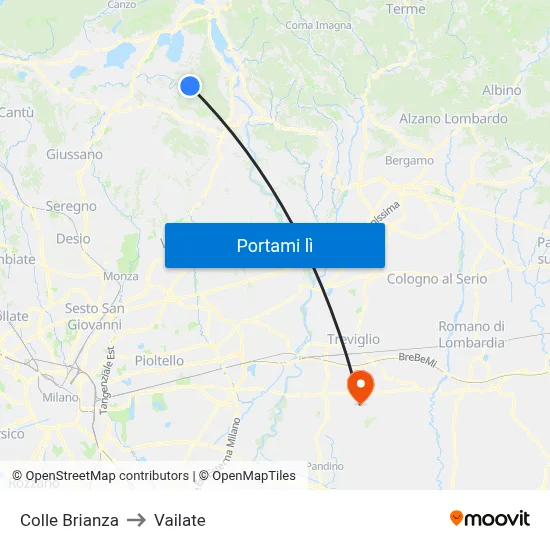 Colle Brianza to Vailate map