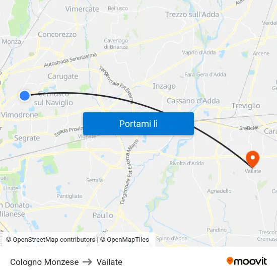Cologno Monzese to Vailate map