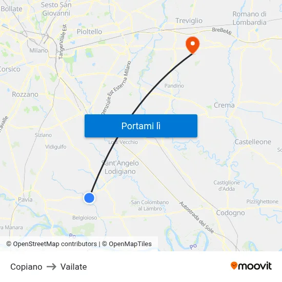 Copiano to Vailate map