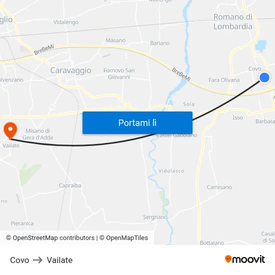 Covo to Vailate map