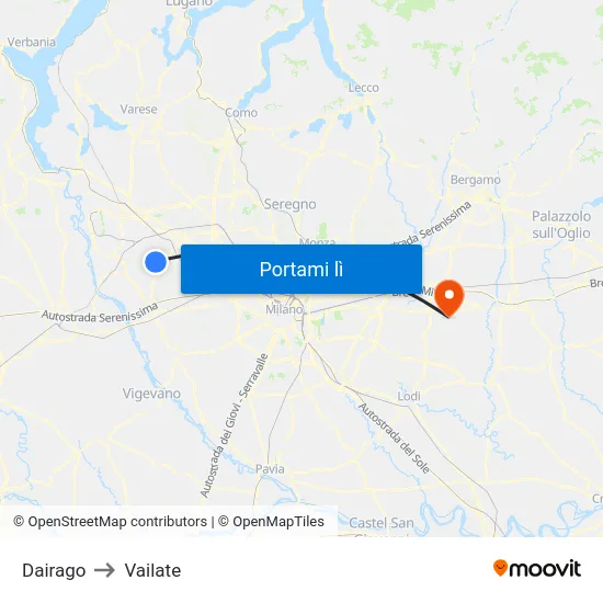 Dairago to Vailate map