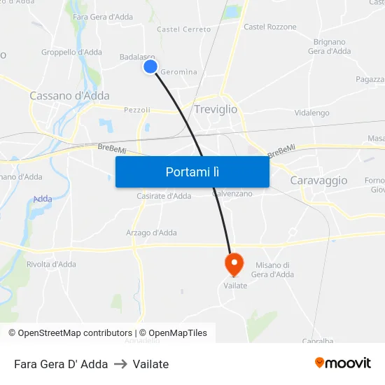 Fara Gera D' Adda to Vailate map