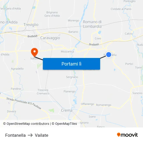 Fontanella to Vailate map