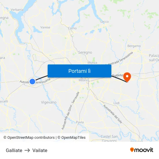 Galliate to Vailate map