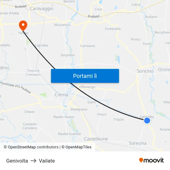 Genivolta to Vailate map