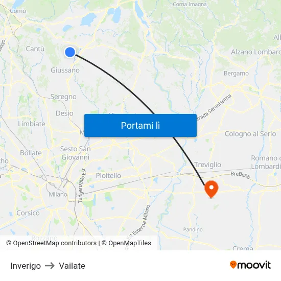 Inverigo to Vailate map