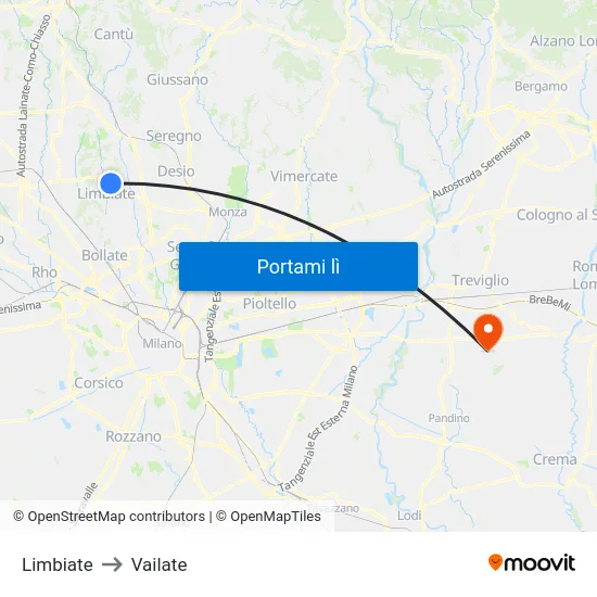Limbiate to Vailate map