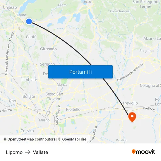 Lipomo to Vailate map