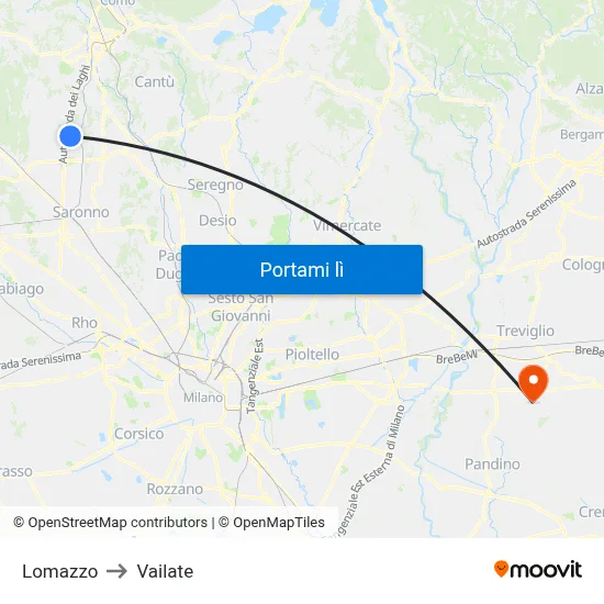 Lomazzo to Vailate map