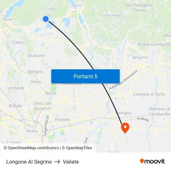 Longone Al Segrino to Vailate map