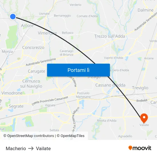 Macherio to Vailate map