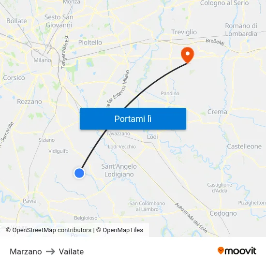 Marzano to Vailate map