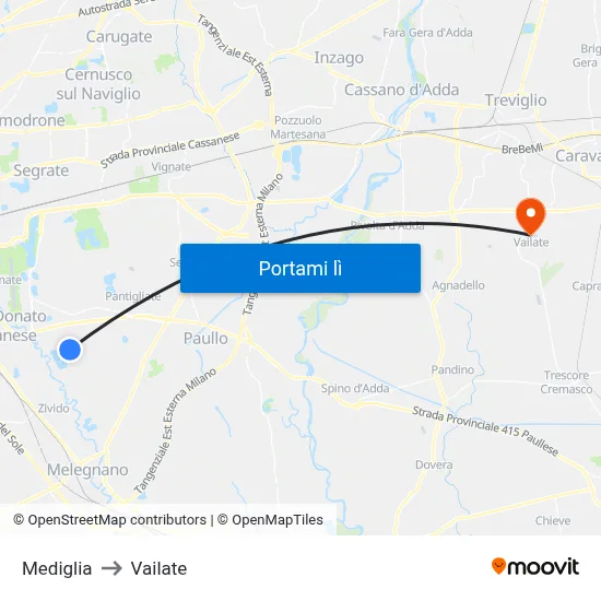 Mediglia to Vailate map