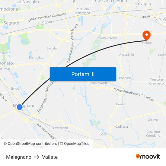 Melegnano to Vailate map